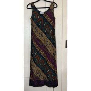 Karin Stevens Women’s 10 Tank Dress Black Blue Purple Floral Side Zip Slit Bold
